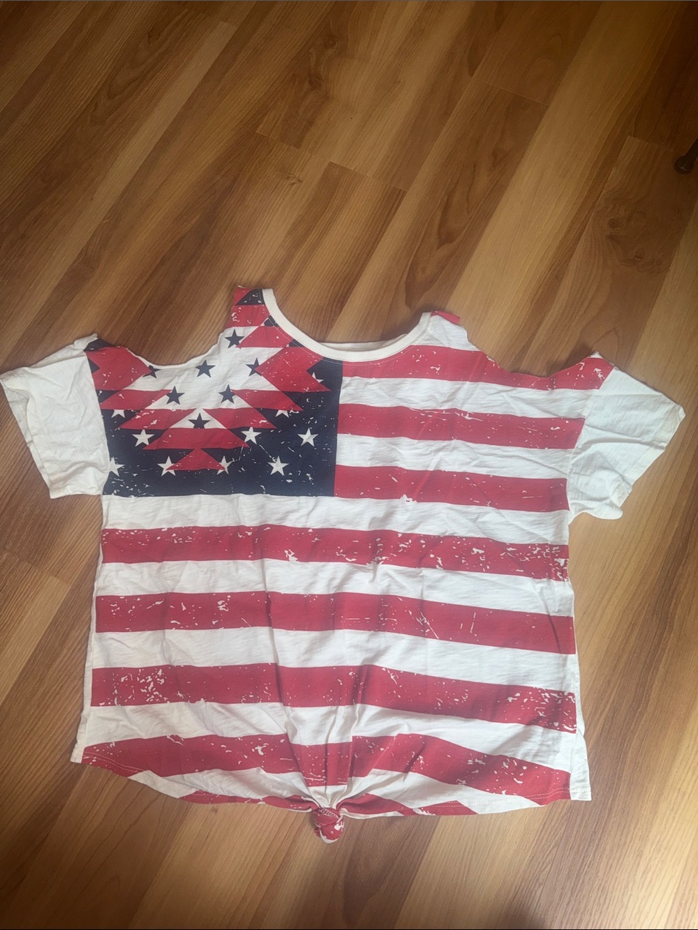 Women’s Red White Blue Flag Print Knot-Front Top